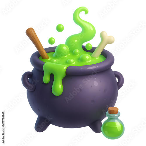 3D Render of a Witch's Cauldron with Potion