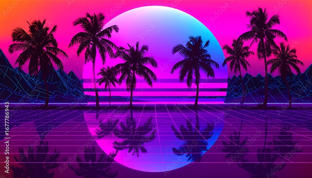 Obraz premium Retro futuristic tropical landscape