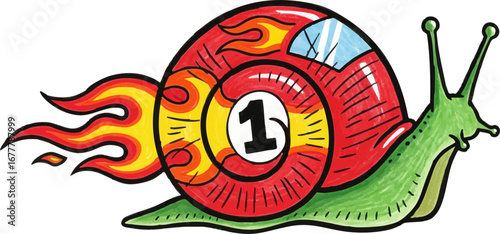 A Snail with a Race Car Painted on its Shell