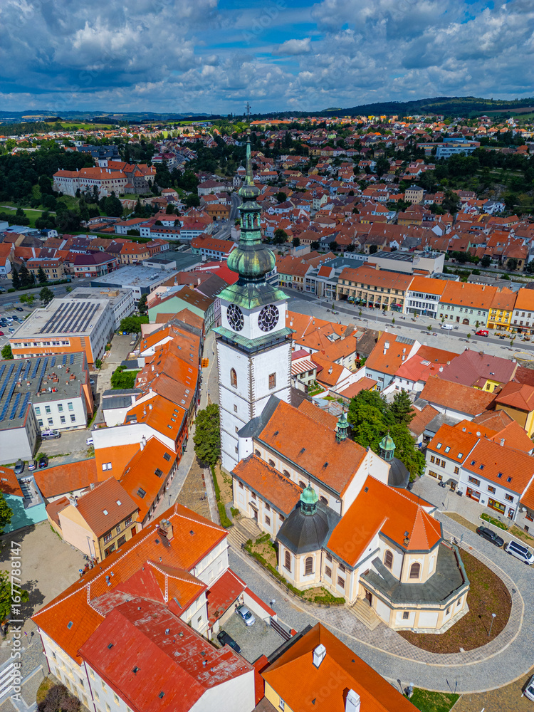 Obraz premium Summer panorama of the center of Trebic, Czech republic