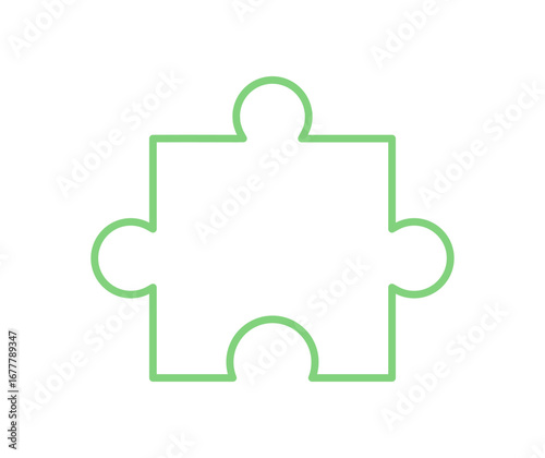 Minimal jigsaw puzzle piece with clean silhouette in flat style. Outline concept for toy, strategy game, and hobby table. Perfect for boardgame and playful entertainment designs.