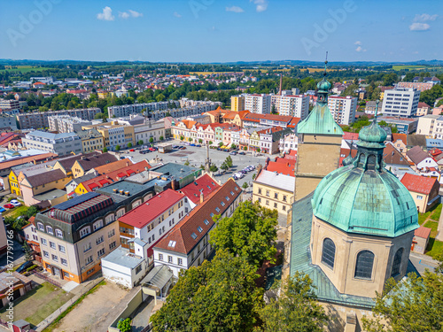 Vászonkép Panorama view of Havlickuv Brod and Church of the Assumption of