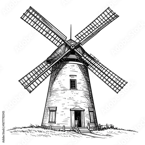 Hand-drawn windmill sketch