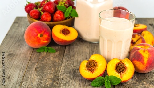 Fresh peach and strawberry smoothie