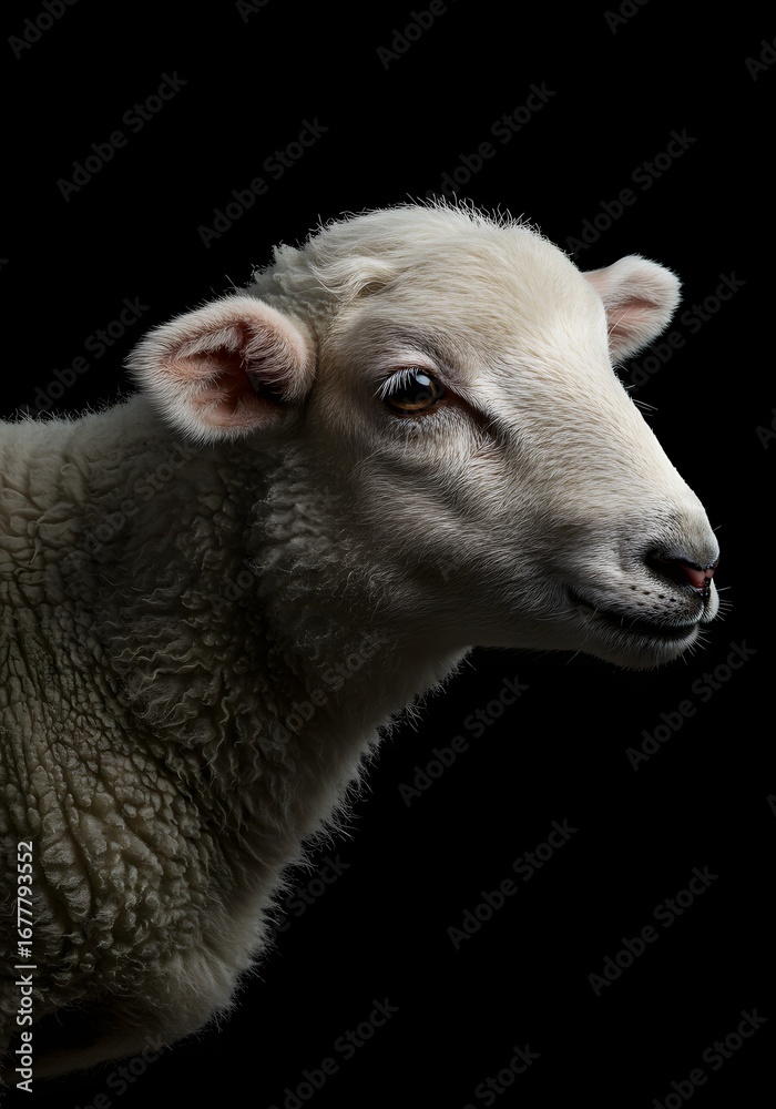 Obraz premium Sheep Portrait on Black Background