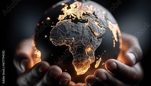 Earth globe, glowing, held gently
