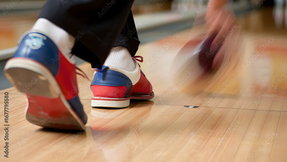 Fototapeta premium The Process of Bowling: Feet Stepping Forward on the Lane