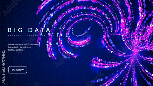 Big Data Wave Abstract Background. Technology Bg With Dynamic  Lines, Dots And Numbers For AI Network. Digital Cloud Pattern With A Gradient Effect And Information Flow. Blue Tech Big Data Wave