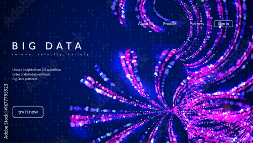 Big Data Flow Abstract Background. Technology Bg With Dynamic  Lines, Dots And Numbers For AI Network. A Geometric Texture Forming A High-tech Concept Of 5G And Crypto. Blue Tech Big Data Flow