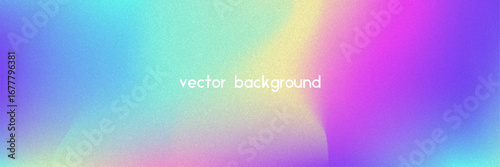 Noise Gradient Background. Abstract Grainy Bg In Pink, Purple And Blue Colors. Iridescent Hologram. Pearlescent Holographic Texture With Rainbow Foil. Modern Film Photo With Fluorescent Dust
