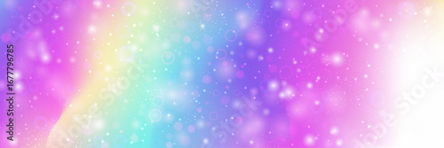 Magic Pattern. Pink Princess Background And Beautiful Unicorn Hologram. Purple Rainbow Gradient. Watercolor Girl Design In A Light Mermaid Backdrop. Blue Magic Pattern.