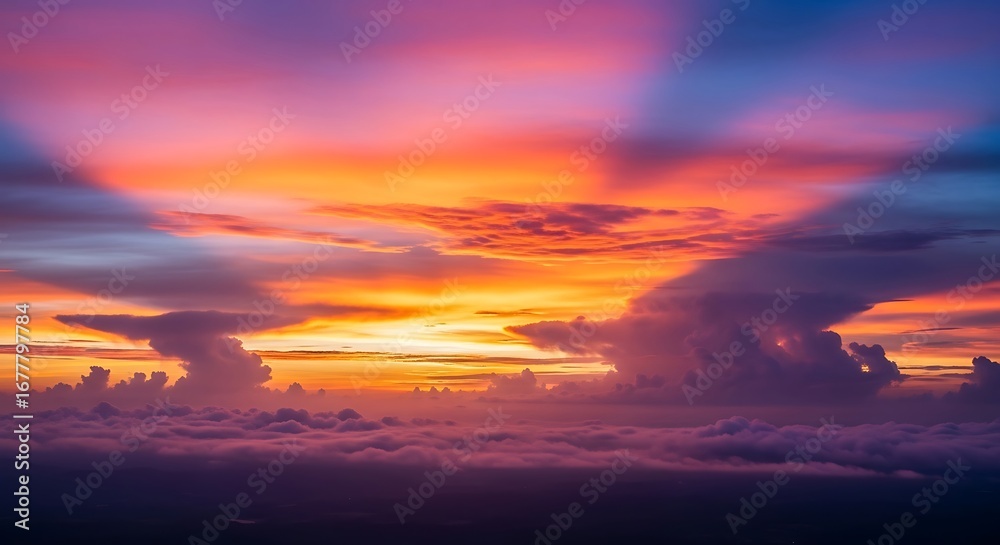 Fototapeta premium Vibrant Sunset Sky with Dramatic Clouds.