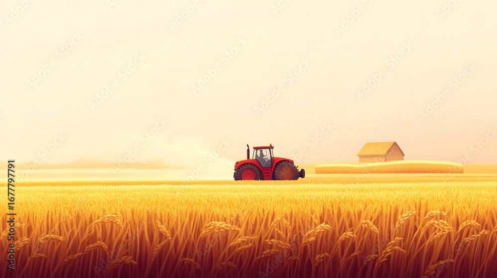 Fototapeta premium Tractor in Autumn Fields