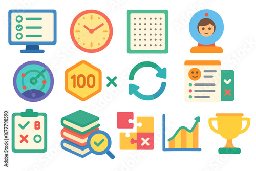 Business, productivity flat icon set. work, efficiency, task management icons collection