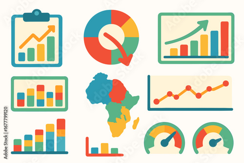 Analytics, data flat icon set. dashboard, chart, graph visuals in flat style