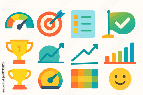 Business, analytics flat icon set. growth, success tracking collection