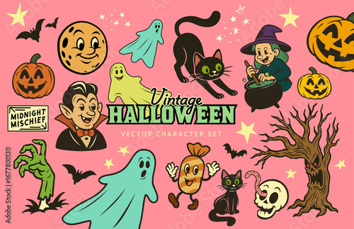 Vintage Halloween Character Spooky Vectors