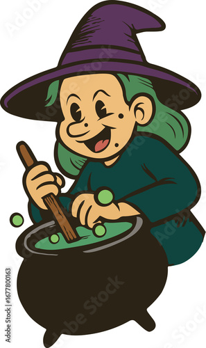 Halloween Spooky Vintage style Witch Cartoon Character