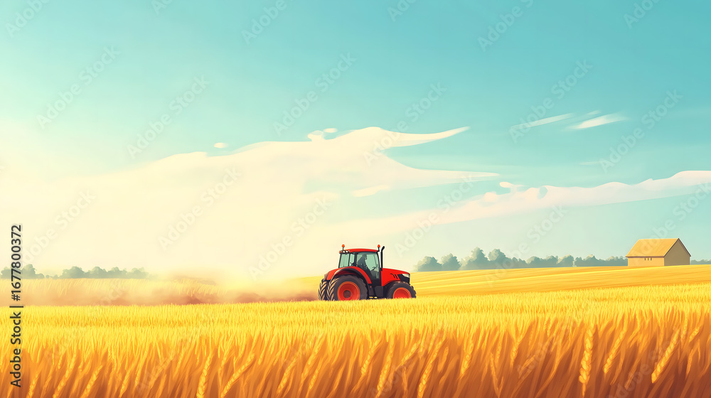 Naklejka premium Tractor in Autumn Fields