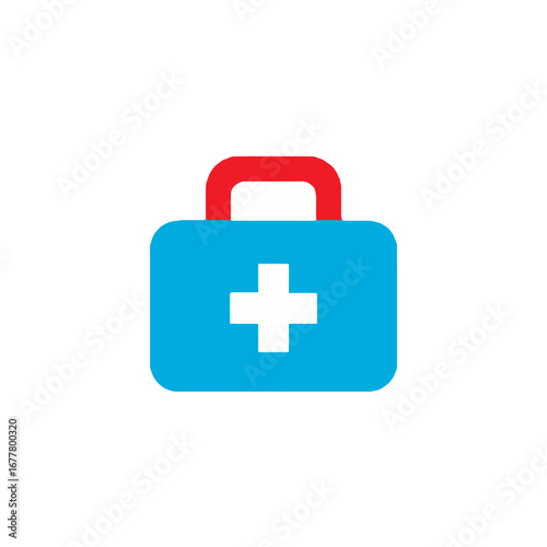 Vector art of blue first aid kit with red handle
