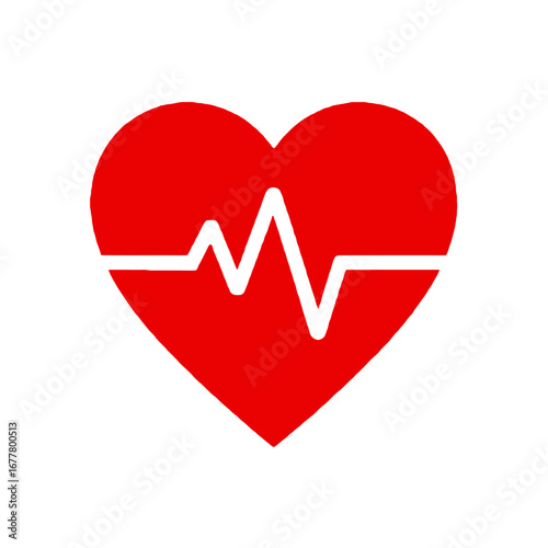 Vector art of red heart with electrocardiogram