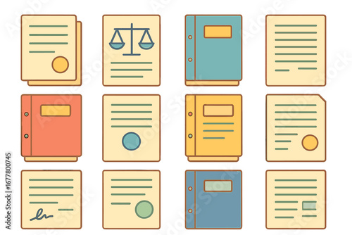 Document, legal linear icon set. office, business, contracts in line style