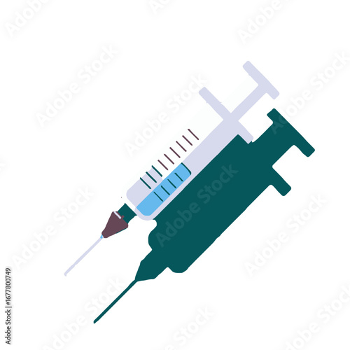 Vector art of medical syringe with blue liquid