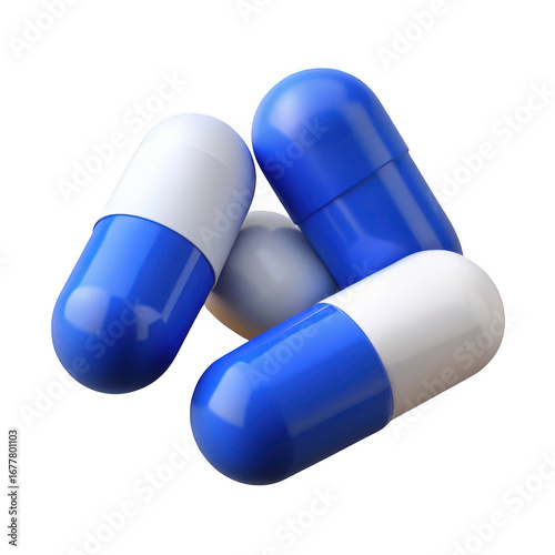 3d blue and white capsules isolated on transparent background