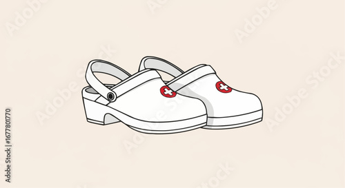 Health, medicine and nursing vector  shop comfortable nurse clogs for women and men, best medical shoes for hospital work and healthcare staff