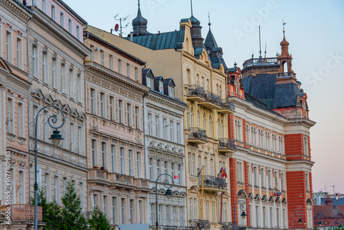 Canvas Print Colourful houses at Karlovy Vary promenade, Czech republic