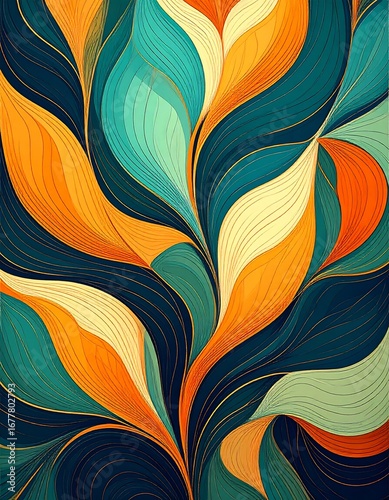 Abstract floral design with vibrant colors and flowing lines