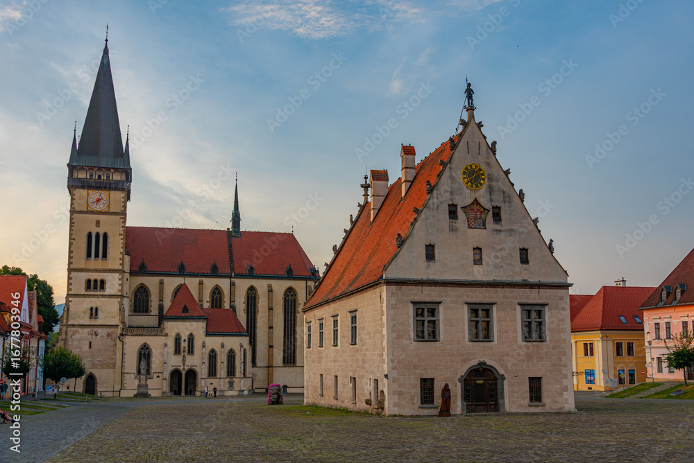 Fototapeta premium Sunset view of the main square in Bardejov, Slovakia