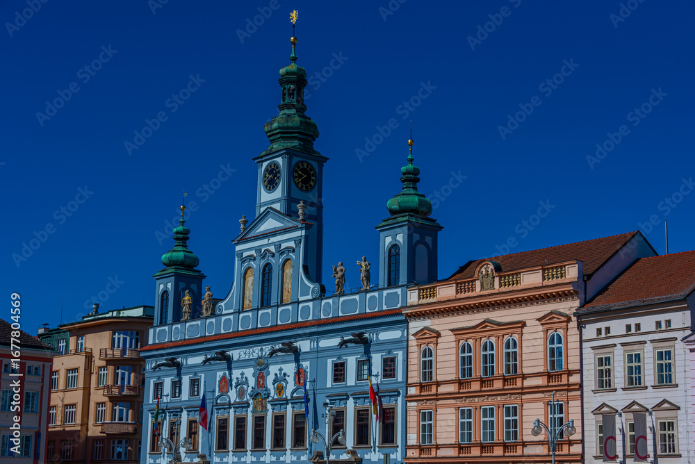Fototapeta premium Facade of the main square in Ceske Budejovice, Czech republic