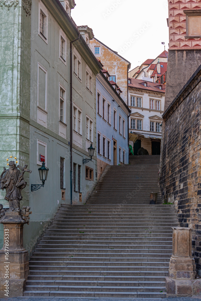 Fototapeta premium Sunset view of a staircase leading to the Prague castle, Czech r