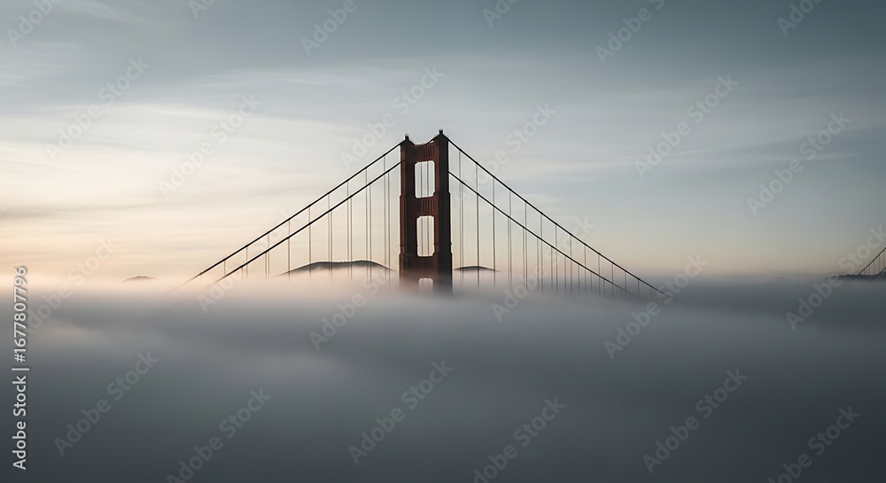 Obraz premium Golden Gate Bridge shrouded in fog during the day