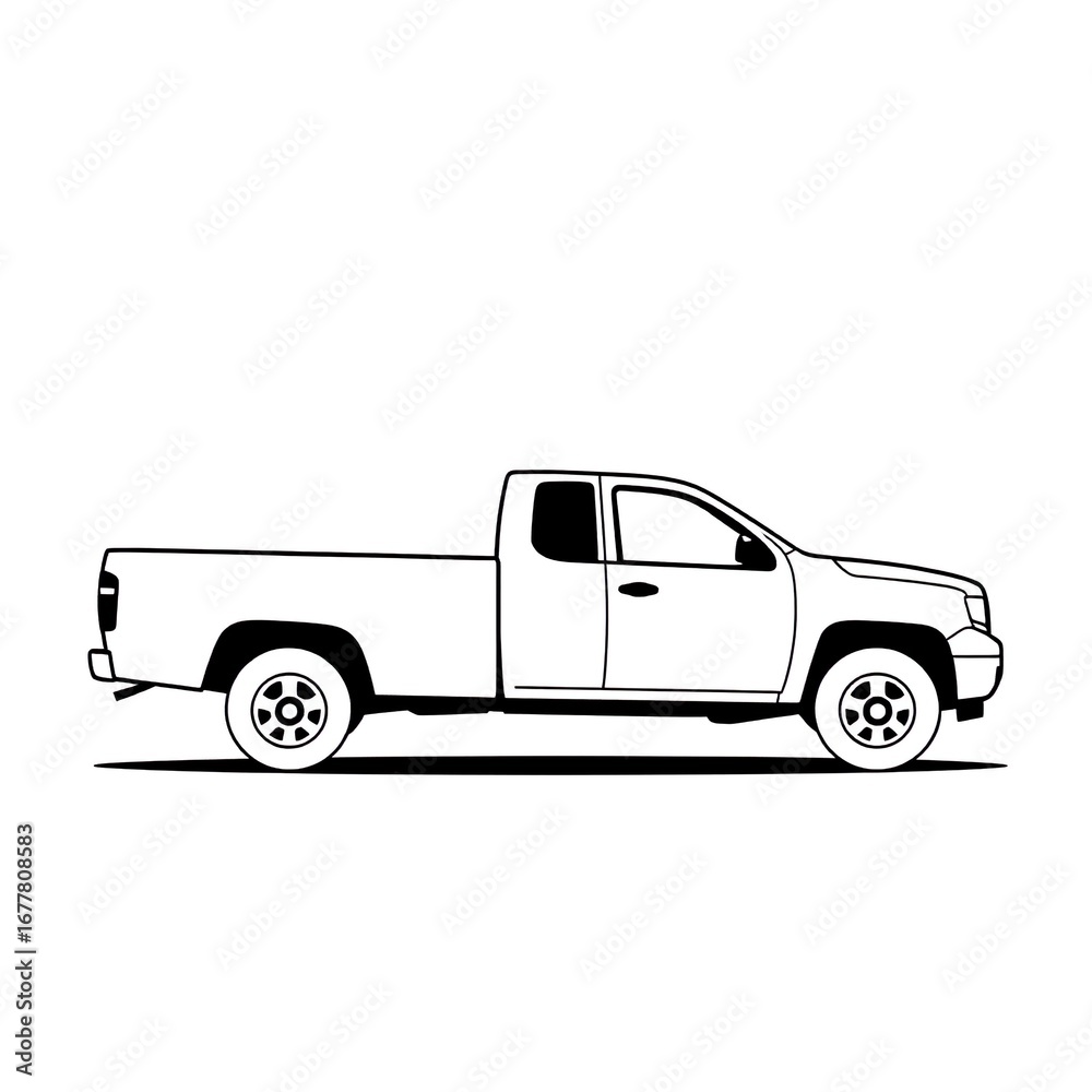 Obraz premium black-white silhouette icon of a pickup truck on white