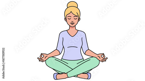 Serene woman practicing mindful meditation in a tranquil yoga pose, finding inner peace and promoting well-being through relaxation and spiritual balance for a healthy lifestyle