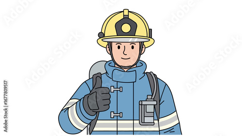 Confident first responder firefighter gives a positive thumbs-up, showcasing readiness and excellent service for public safety and emergency situations, embodying dedication and assurance