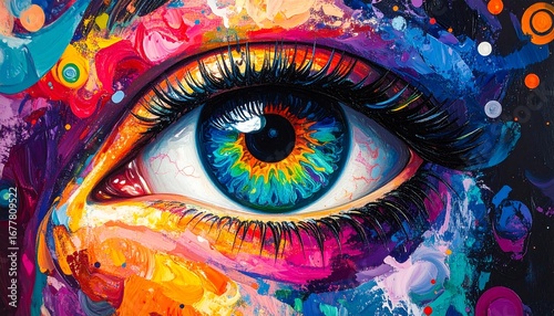 Vibrant eye, colorful abstract art