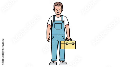 Friendly and skilled blue-collar professional ready to provide essential services, carrying his trusty toolbox with a confident and approachable demeanor