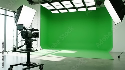 Modern Media Studio Interior with Green Screen Backdrop