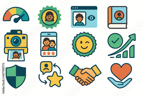 User interface, interaction flat icon set. essential digital symbols collection