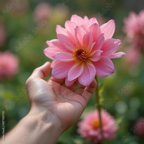 pink flower in the hand