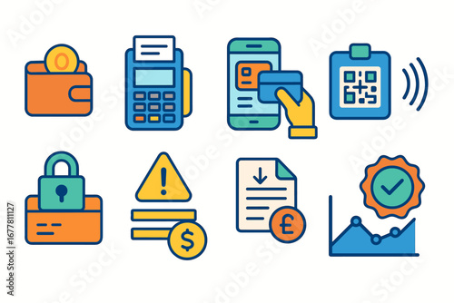 Financial, payment line icon set for digital banking and finance applications