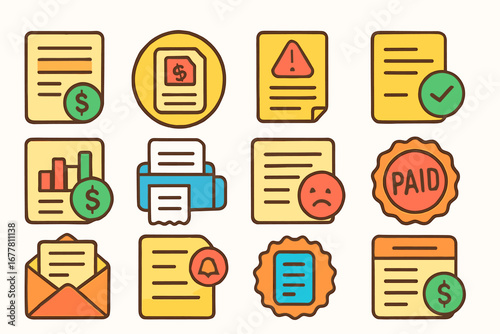 Business and finance flat icon set. budget, invoice, billing icons flat collection