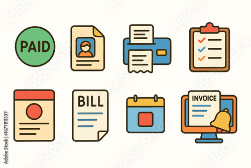 Finance and business outline icon set. payment, invoice, billing icons collection