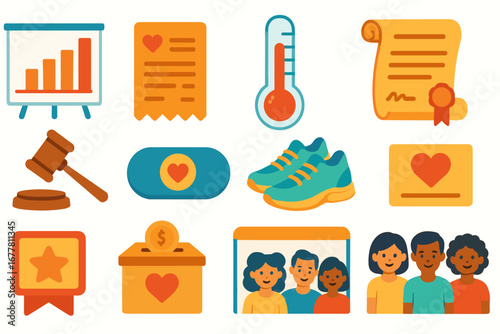 Business and finance icon set. flat style for charts, currency, and communication.