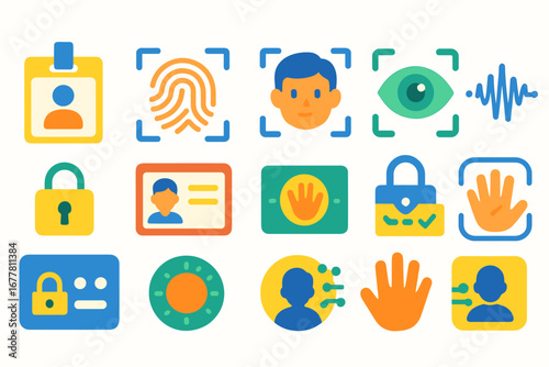 Security, privacy flat icon set. surveillance, protection symbols in flat style