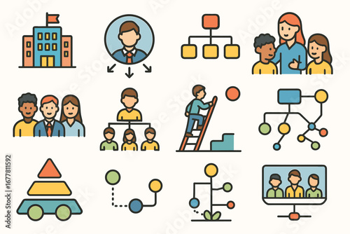 Business organization icon set. management, teamwork, flat icons for workflow