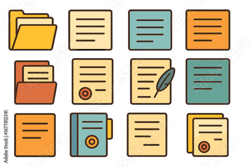 Documents and folders outline icon set. file management essentials collection